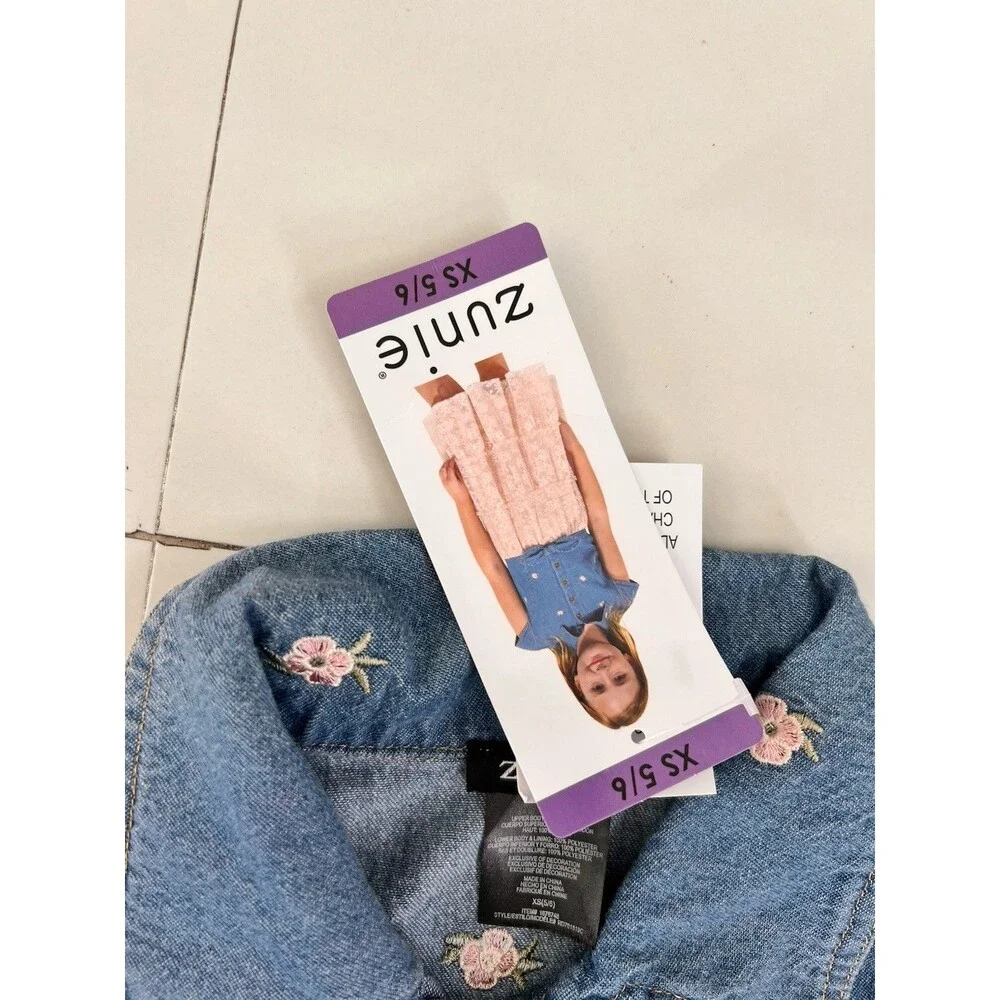 ZUNIE Girls Denim and Floral Pink Dress Denim Size XS 5/6 NEW Casual Party Cute